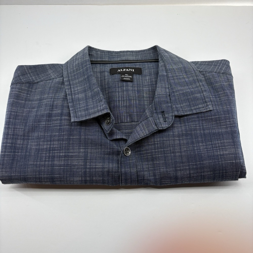 Alfani Men's‎ Size XL Button-Up Short Sleeve Casual Shirt Navy Texture Pockets